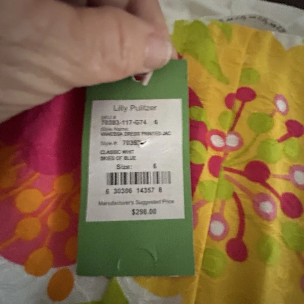 Lilly Pulitzer Dress 6 Vanessa Floral Print Cotton Strapless Pink Green Yellow - Picture 7 of 13